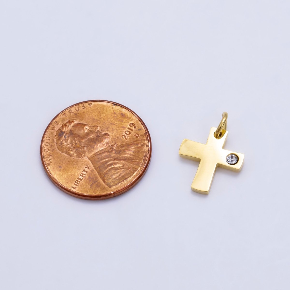 Stainless Steel CZ Minimalist Cross Charm in Gold & Silver | P1294 - DLUXCA