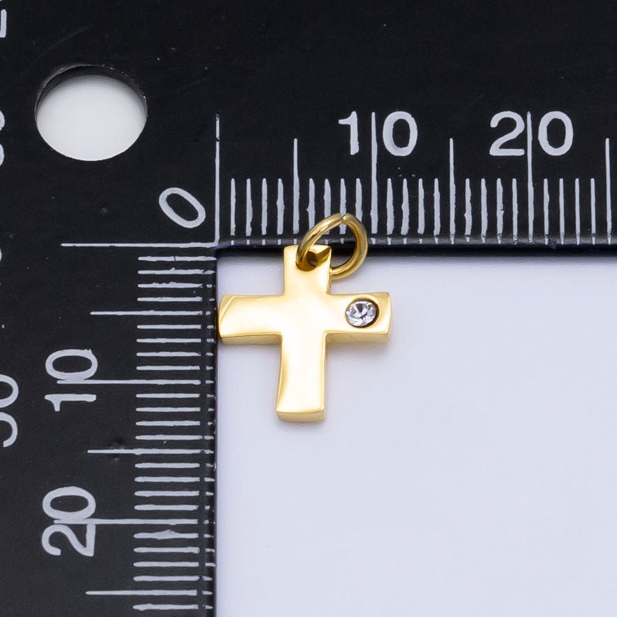 Stainless Steel CZ Minimalist Cross Charm in Gold & Silver | P1294 - DLUXCA
