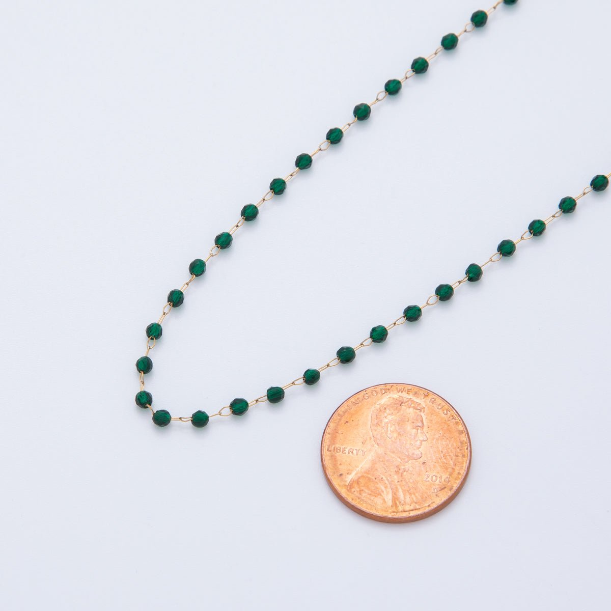 Stainless Steel Dark Green Multifaceted Round Gemstone Cable Unfinished Chain by Yard | Roll - 1611 - DLUXCA