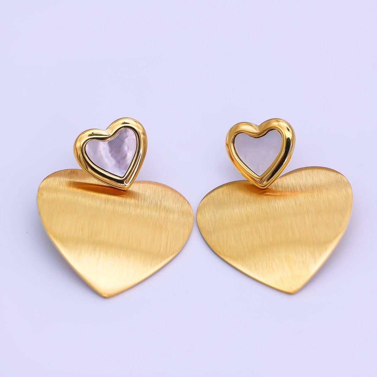 Stainless Steel Double Heart Mixed Metal Drop Stud Earrings in Gold & Silver | AJ017 AJ018 - DLUXCA