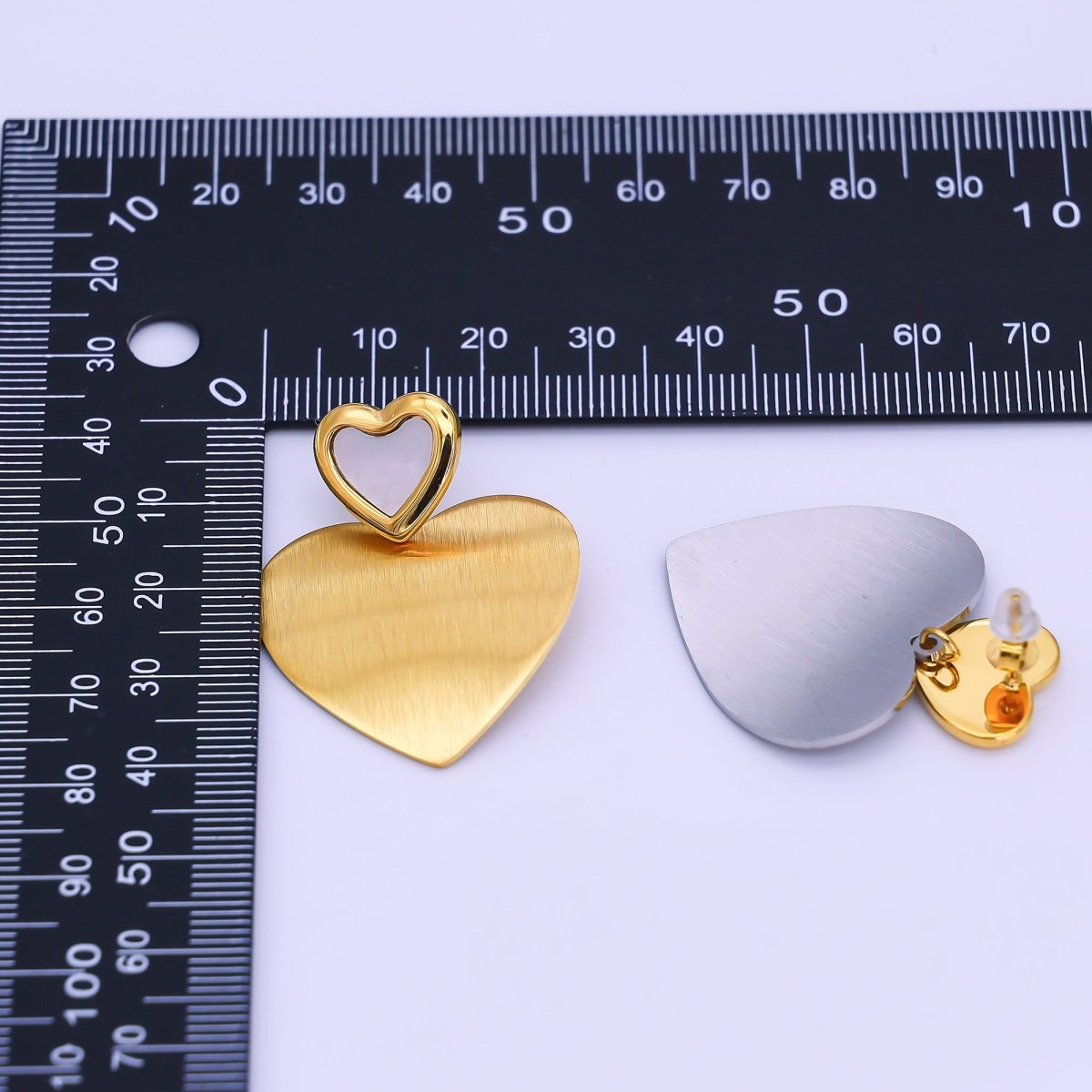 Stainless Steel Double Heart Mixed Metal Drop Stud Earrings in Gold & Silver | AJ017 AJ018 - DLUXCA