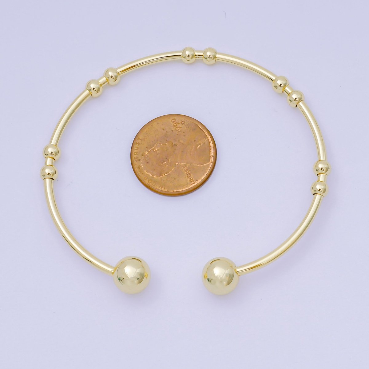 Stainless Steel Double Round Beads Orb Simple Round Cuff Bangle Bracelet | WA - 3409 - DLUXCA