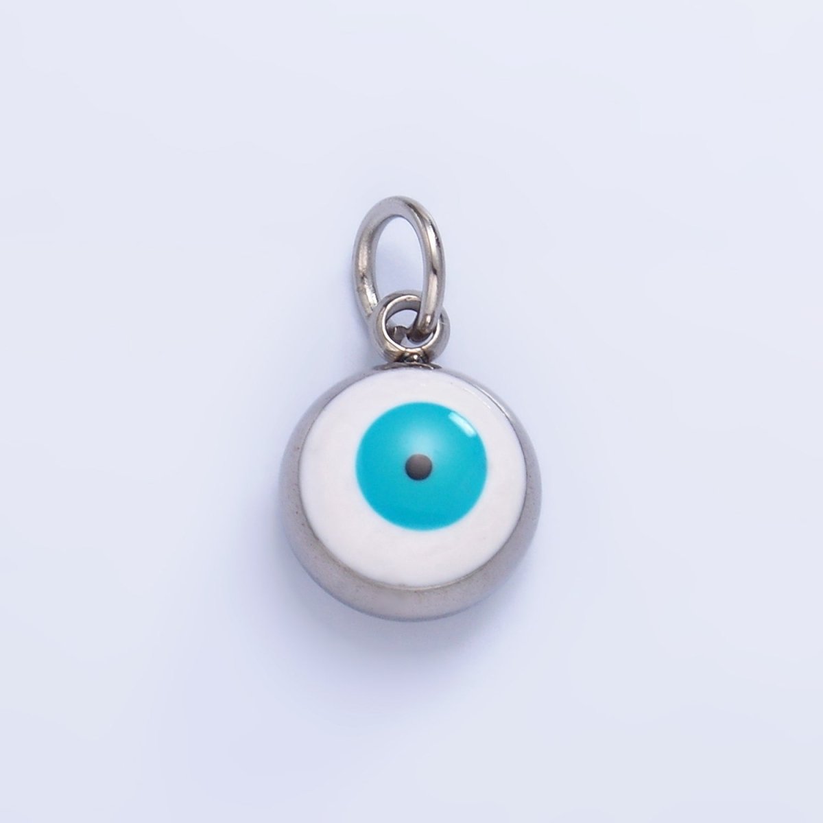 Stainless Steel Evil Eye Enamel Round Charm in Gold & Silver | P727 - DLUXCA
