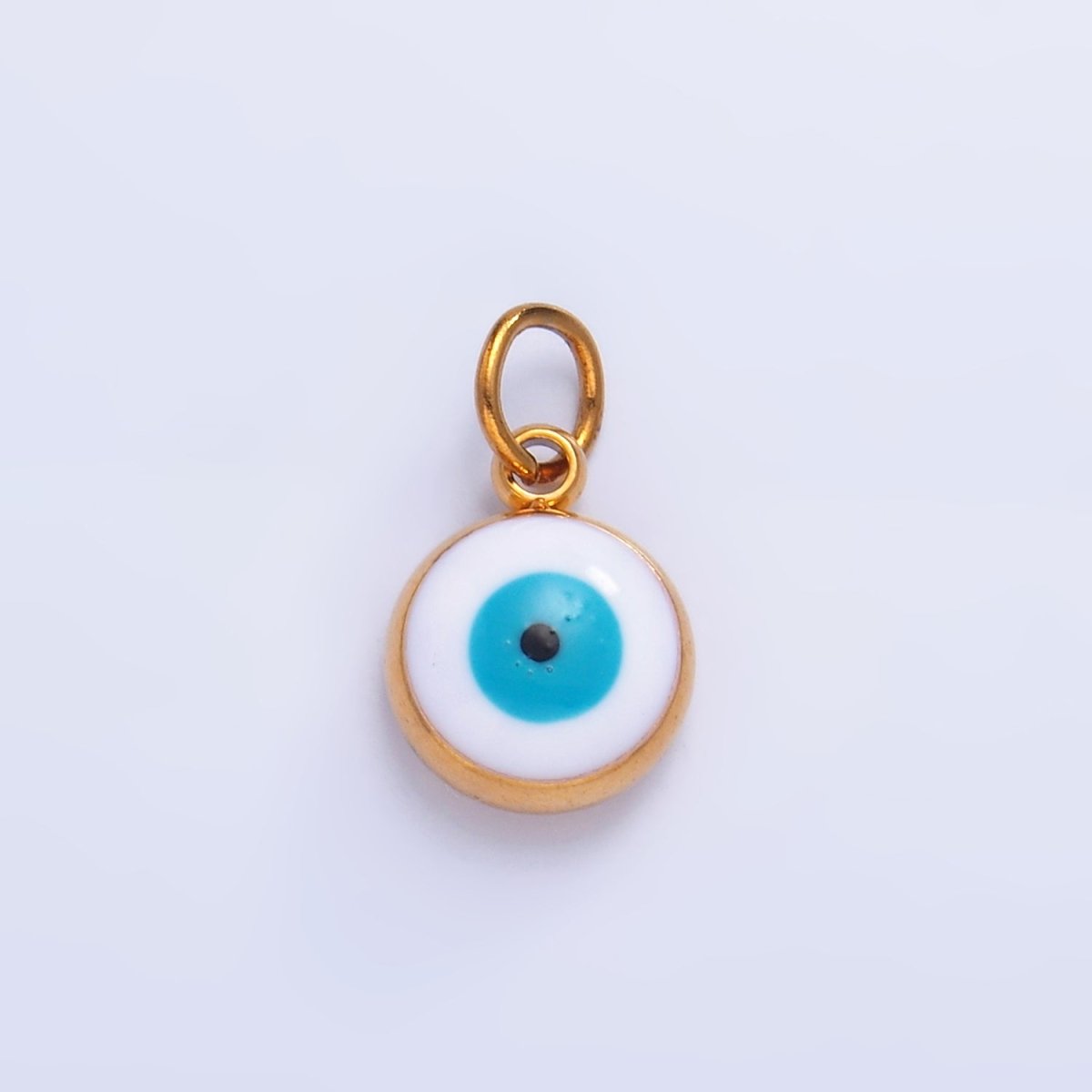 Stainless Steel Evil Eye Enamel Round Charm in Gold & Silver | P727 - DLUXCA