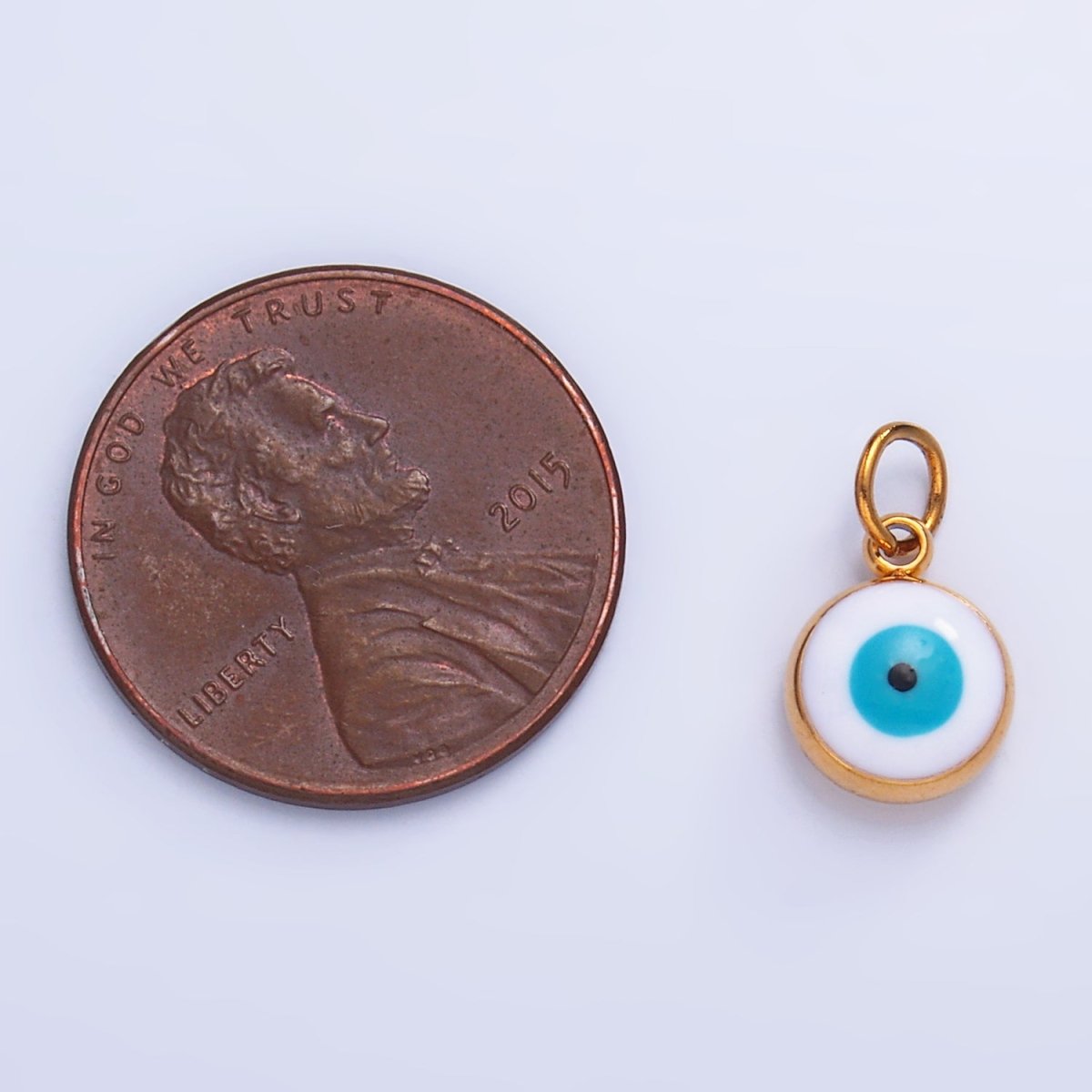 Stainless Steel Evil Eye Enamel Round Charm in Gold & Silver | P727 - DLUXCA