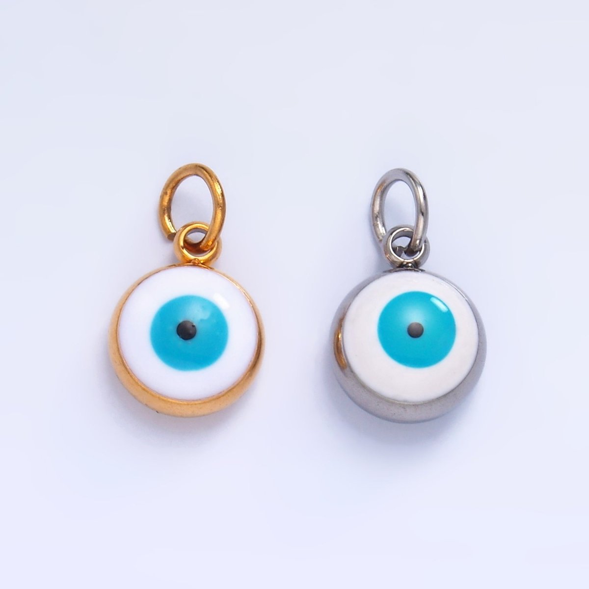 Stainless Steel Evil Eye Enamel Round Charm in Gold & Silver | P727 - DLUXCA