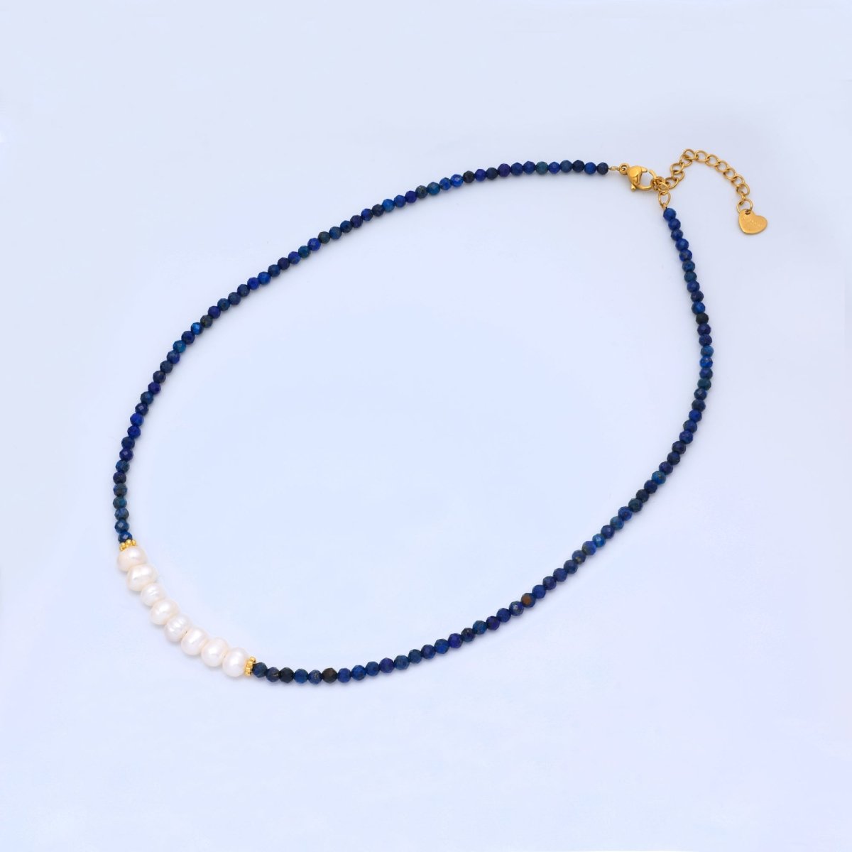 Stainless Steel Freshwater Pearl Lapis Lazuli, Citrine, Amethyst Gemstone 16 Inch Necklace | WA - 3040 ~ WA - 3042 - DLUXCA