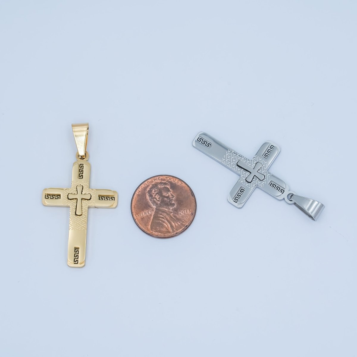 Stainless Steel Geometric Cross Pendant in Gold & Silver | P1053 - DLUXCA