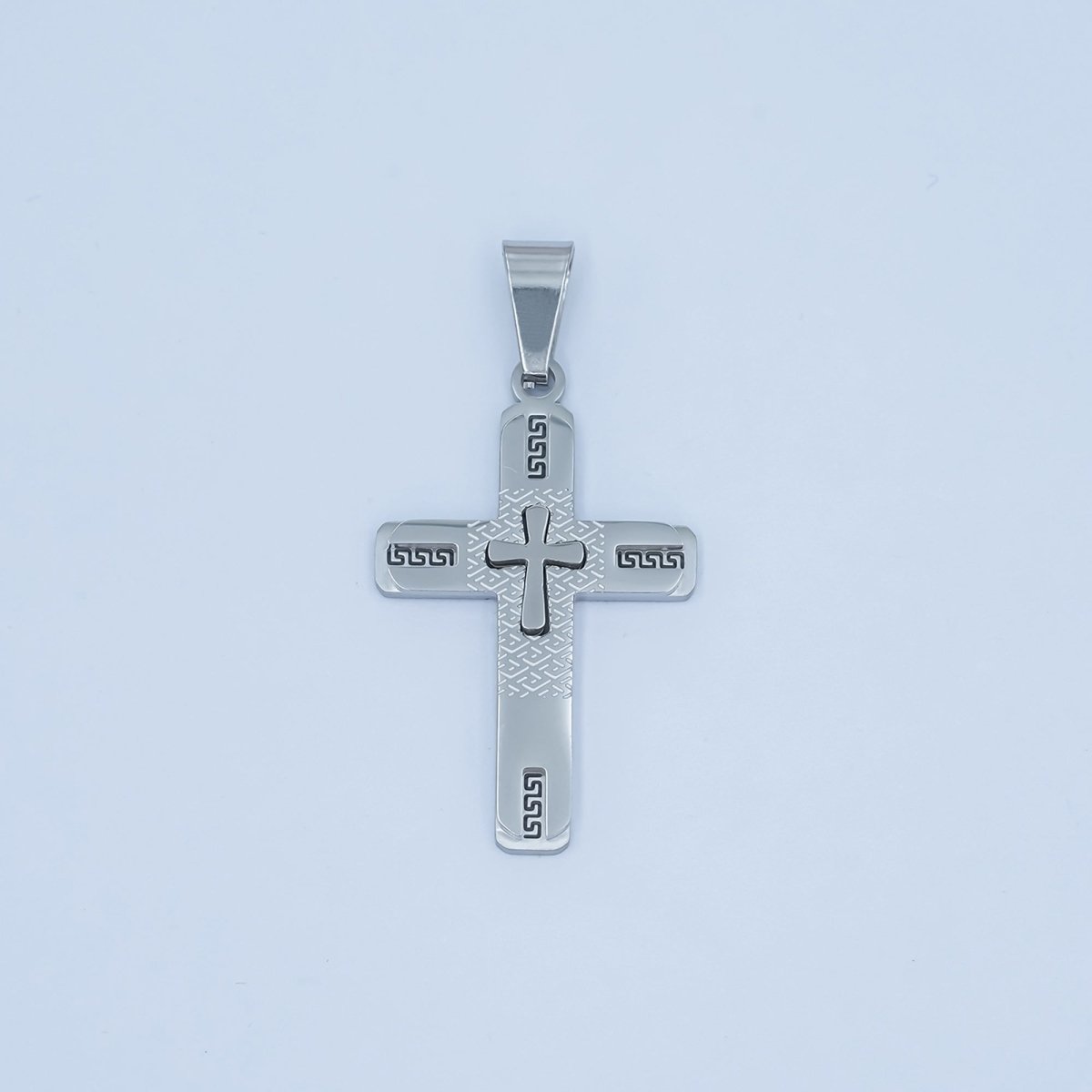 Stainless Steel Geometric Cross Pendant in Gold & Silver | P1053 - DLUXCA