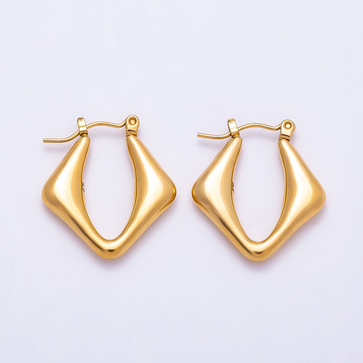 Stainless Steel Gold PVD 25mm Minimalist Chubby Molten Rhombus Latch Hoop | Earrings-00736 - DLUXCA