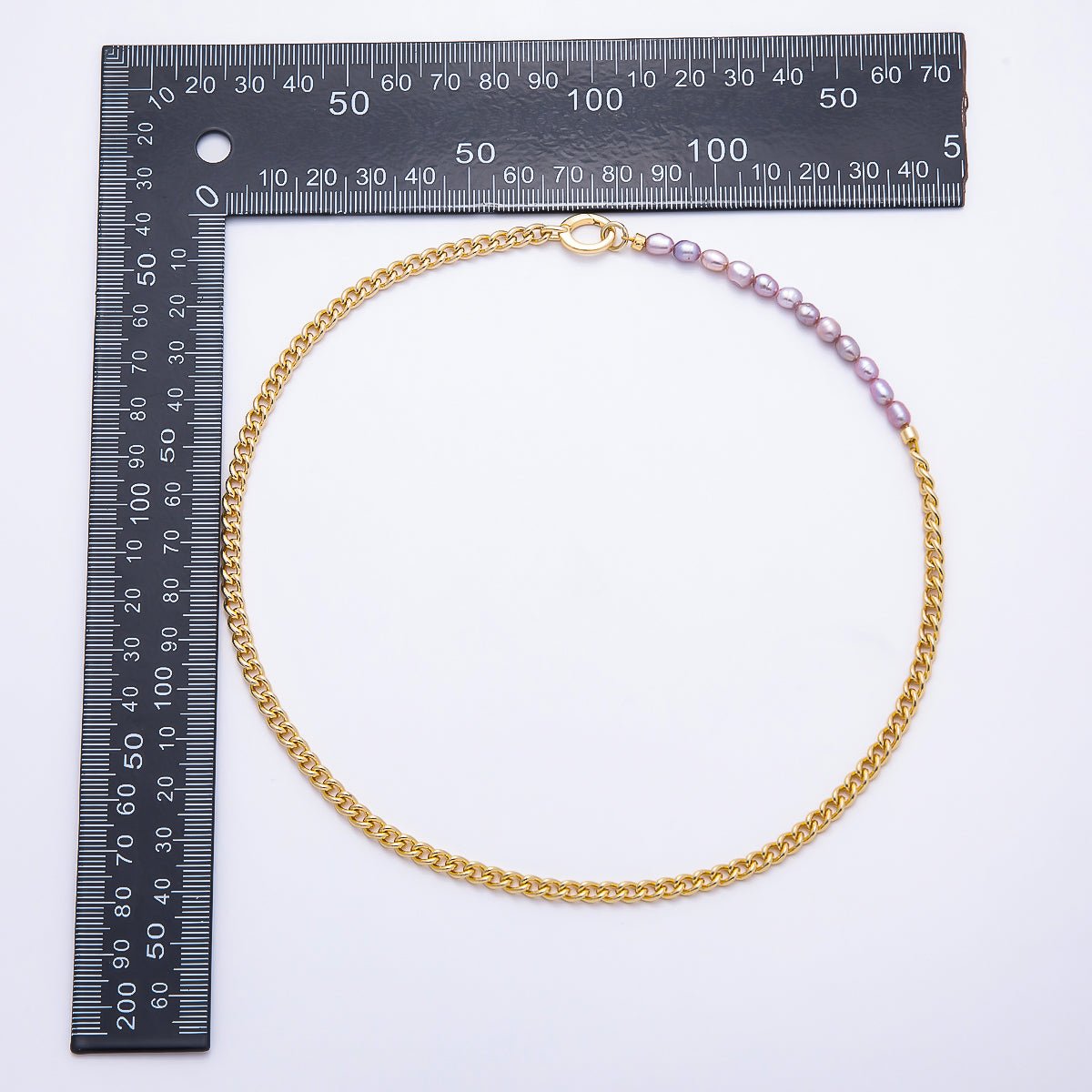 Stainless Steel Gold PVD 3mm Purple Freshwater Pearl Curb Chain 17 Inch Necklace w. Push Gate | WA-00174 - DLUXCA
