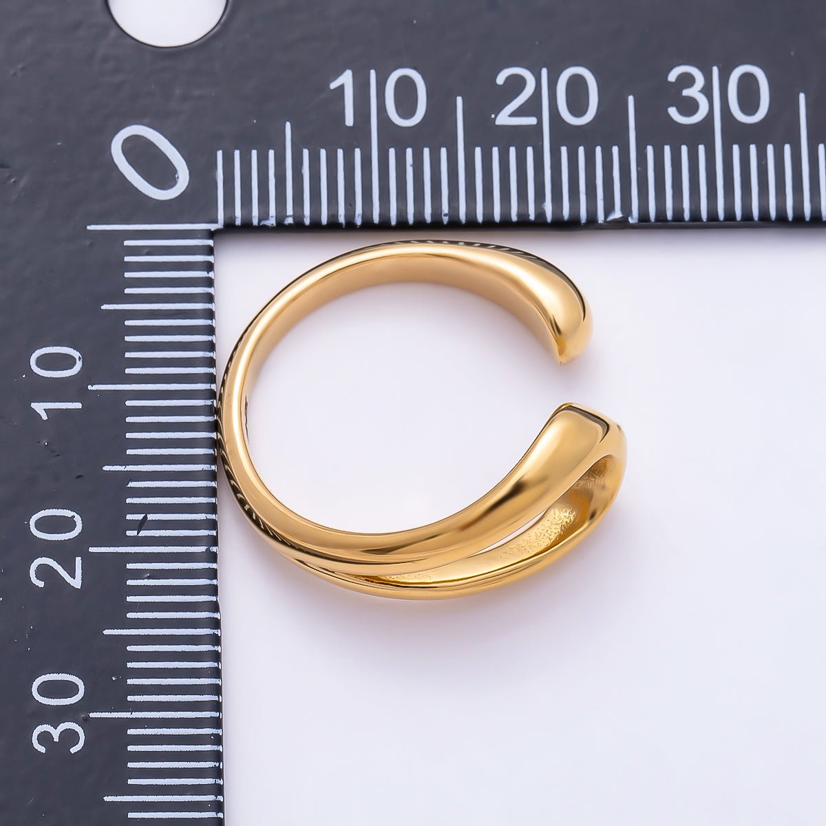 Stainless Steel Gold PVD Minimalist Molten Wave Double Band Wrap Ring | Rings-00311 - DLUXCA
