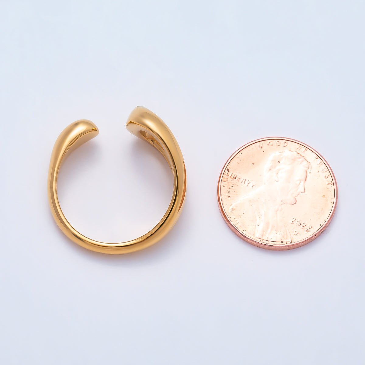 Stainless Steel Gold PVD Minimalist Molten Wave Double Band Wrap Ring | Rings-00311 - DLUXCA