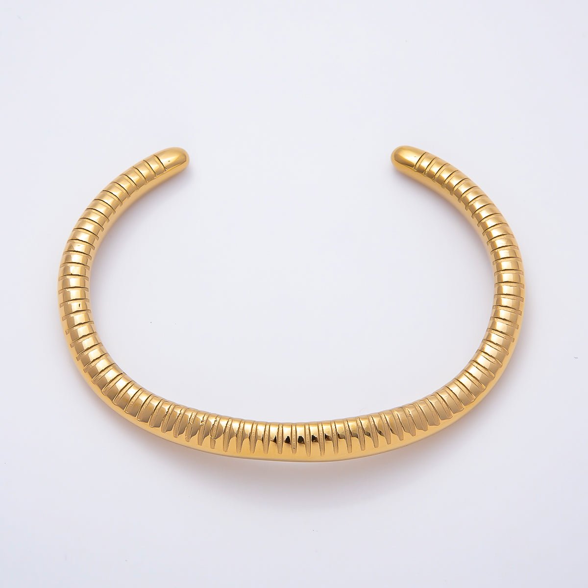 Stainless Steel Gold PVD Ribbed Lined Geometric Cuff Bracelet | WA-01506 - DLUXCA