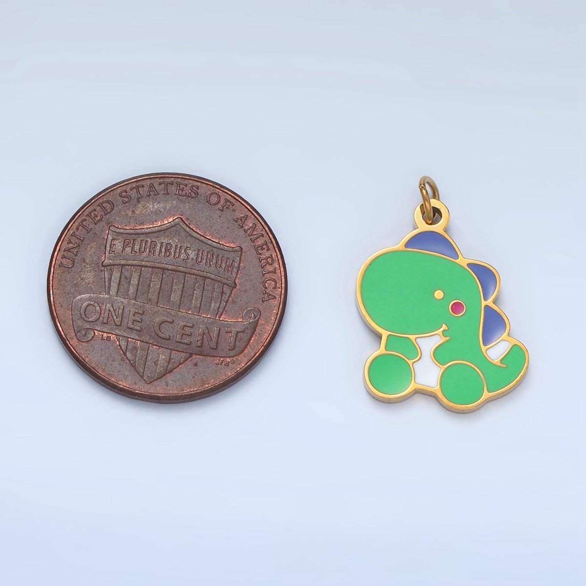 Stainless Steel Green Baby T - Rex Dinosaurs Enamel Charm | P693 - DLUXCA