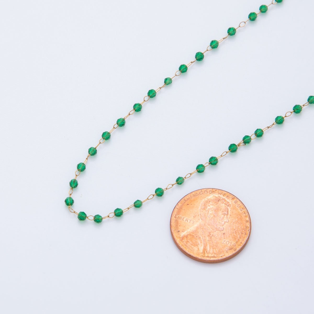 Stainless Steel Green Multifaceted Round Gemstone Cable Unfinished Chain by Yard | Roll - 1615 - DLUXCA