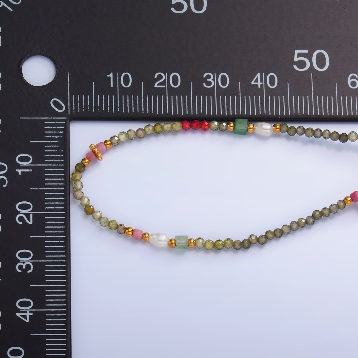 Stainless Steel Green - Red Natural Gemstone 15 Inch Choker Necklace | WA - 3098 - DLUXCA