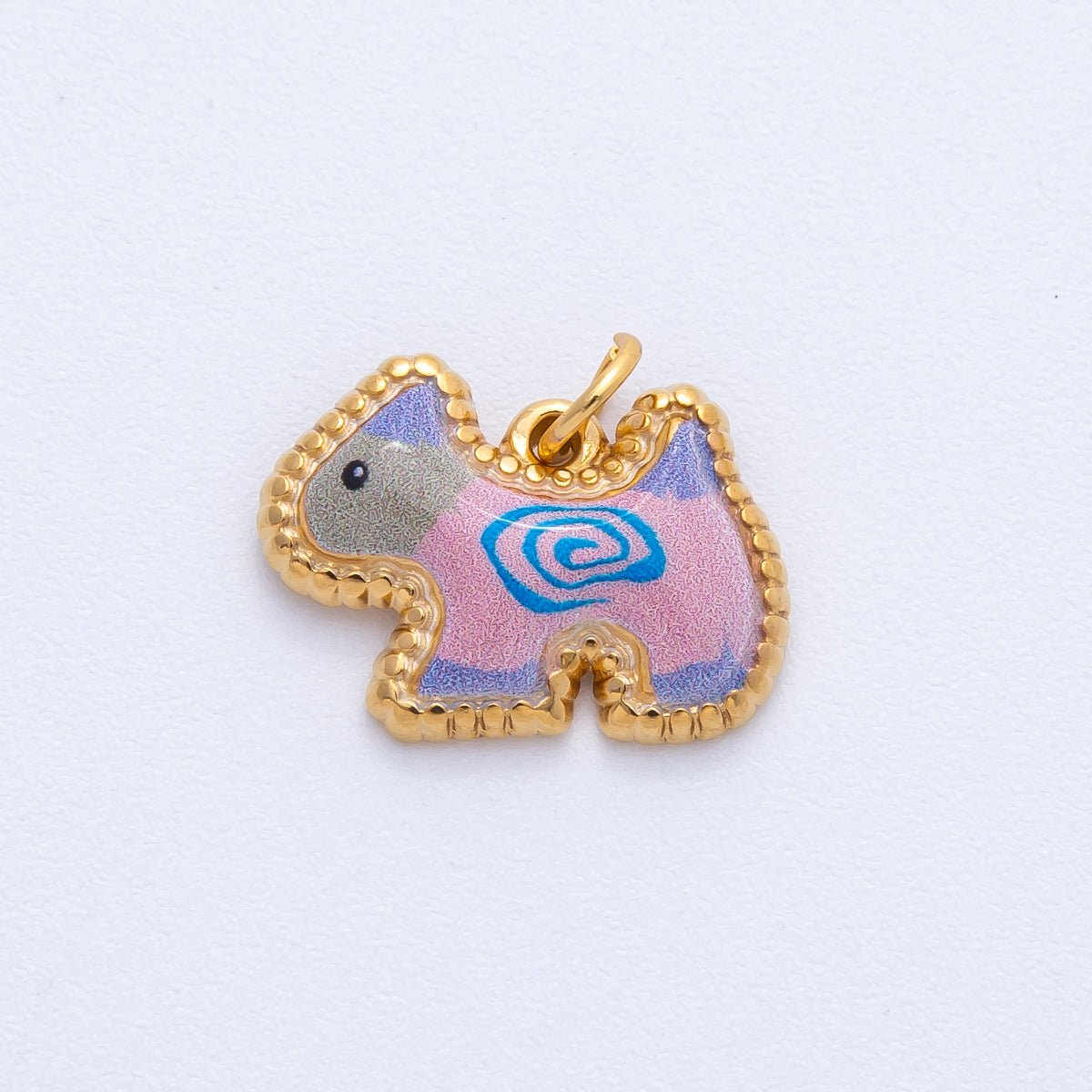 Stainless Steel Green, Yellow, Pink 18mm Cute Enamel Kitten Animal Charm | J654 - J670 - DLUXCA