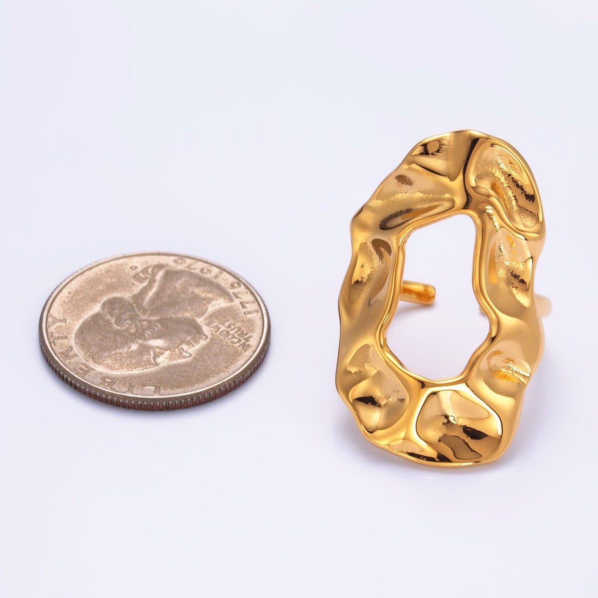 Stainless Steel Hammered Band Oval Oblong Band Ring | O574 - DLUXCA