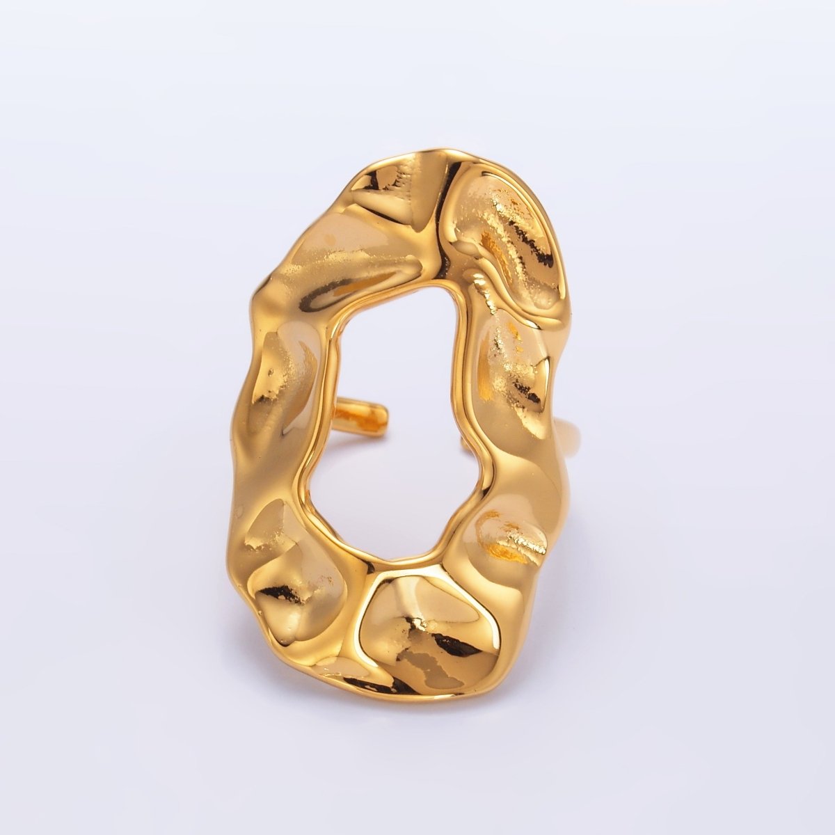 Stainless Steel Hammered Band Oval Oblong Band Ring | O574 - DLUXCA