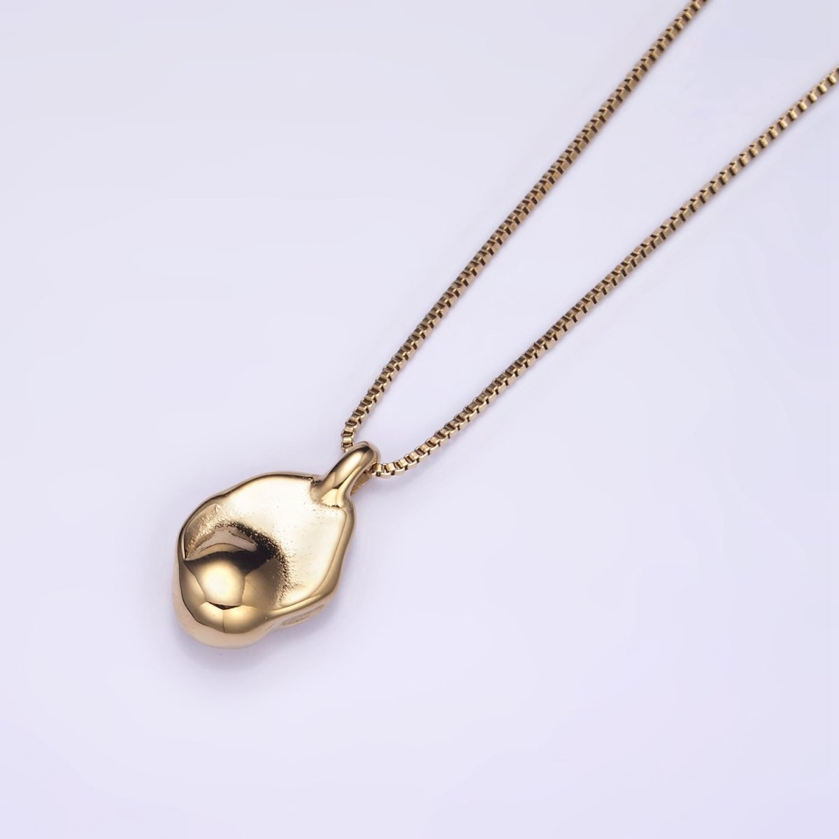 Stainless Steel Hammered Pendant Box Chain Necklace w. 2 Inch Extender | WA - 2549 - DLUXCA