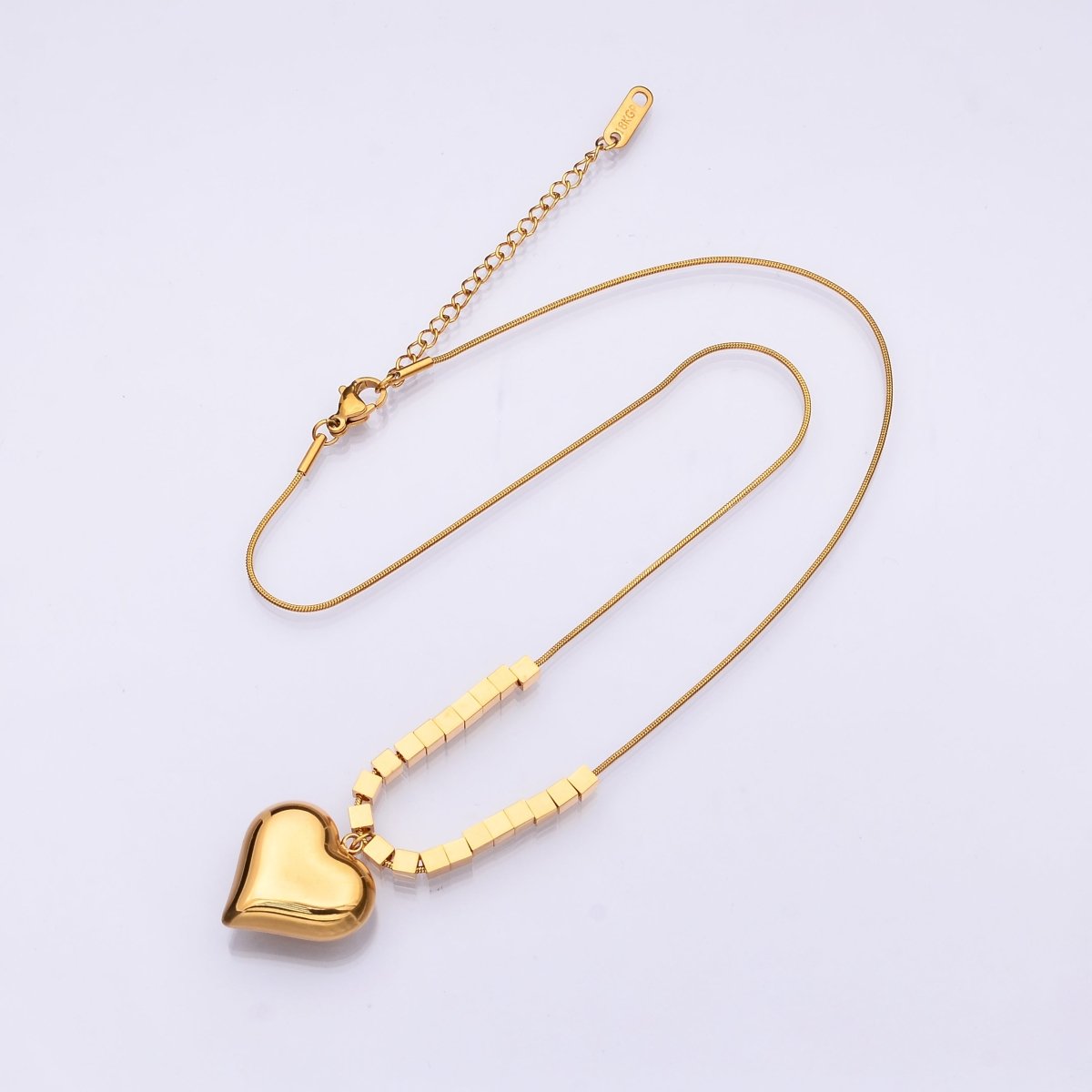 Stainless Steel Heart Bead Snake Chain 16.5 Inch Necklace | WA - 3172 - DLUXCA