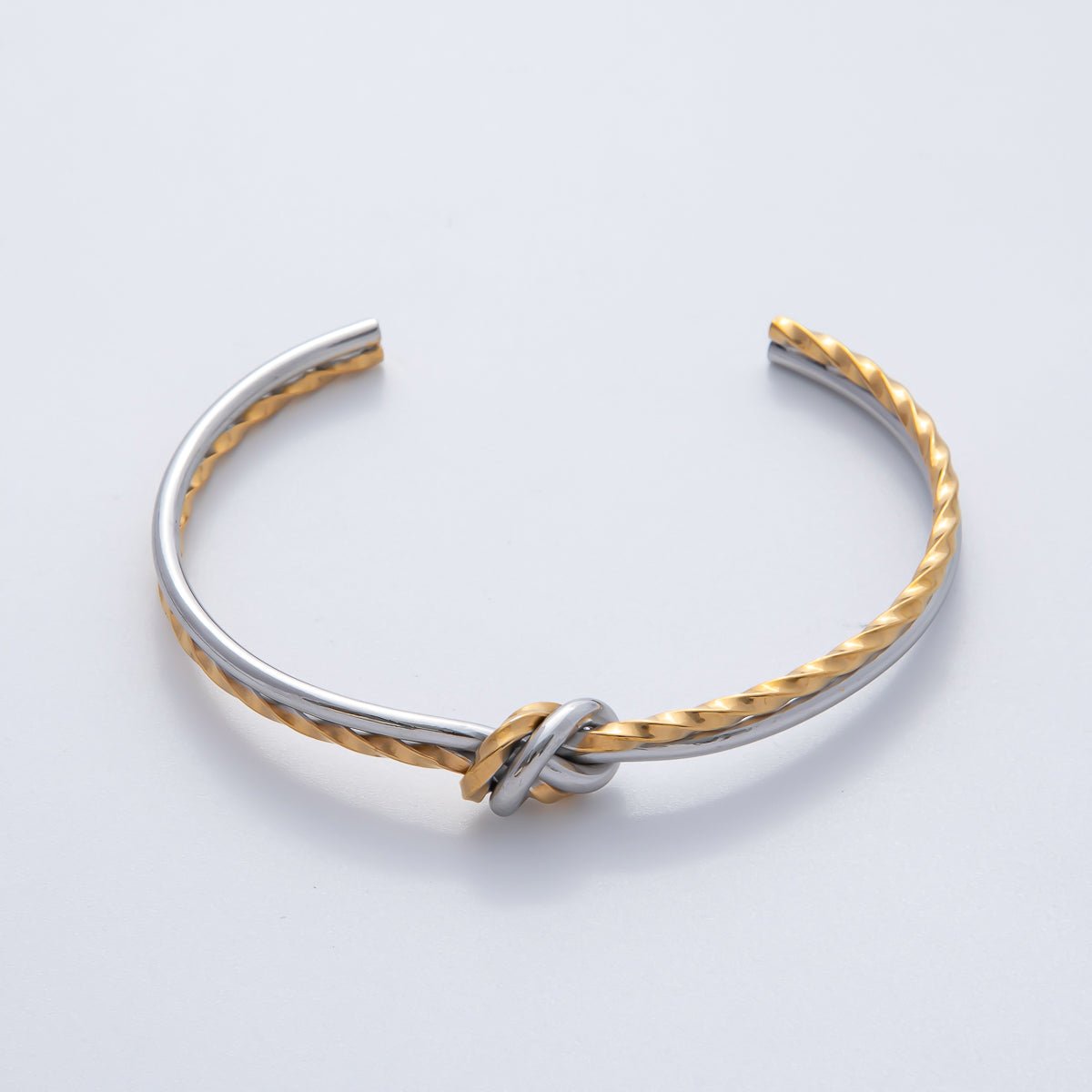 Stainless Steel Knot Twisted Double Band Cuff Bracelet in Gold & Mixed Metal | WA - 1218 WA - 1225 - DLUXCA