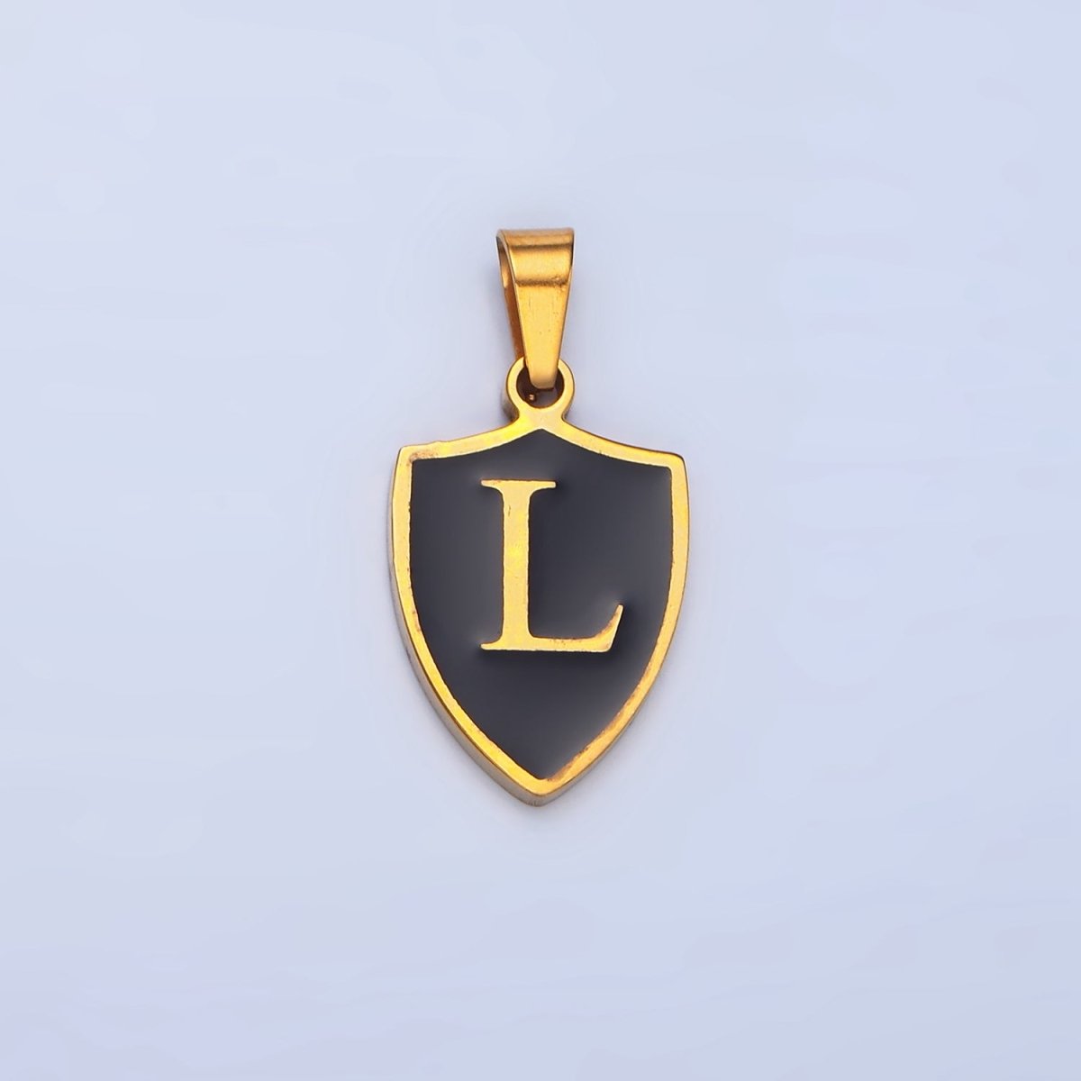 Stainless Steel Letter Initial Black Enamel Shield Charm | A1617 - A1629 - DLUXCA