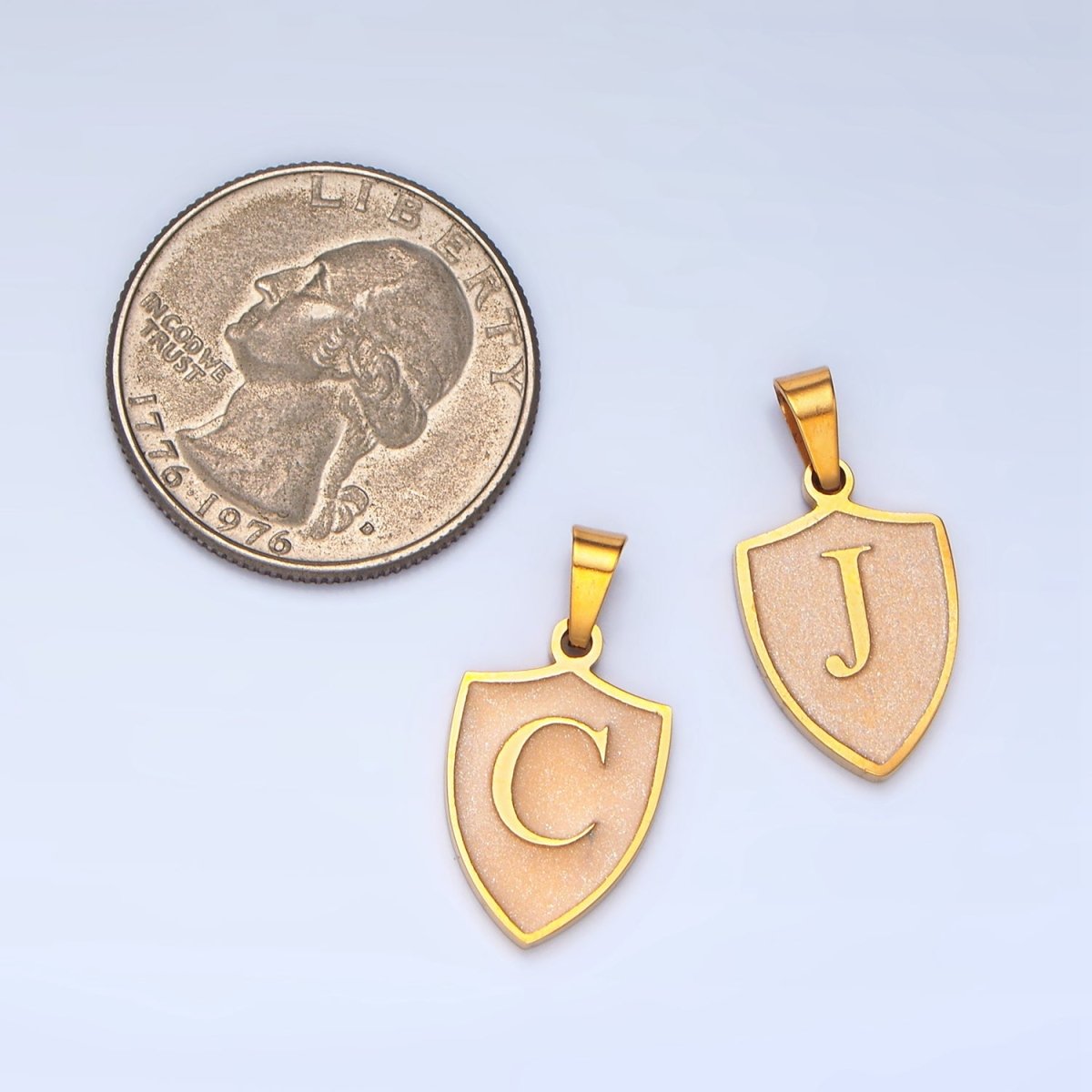 Stainless Steel Letter Initial Black Enamel Shield Charm | A1617 - A1629 - DLUXCA