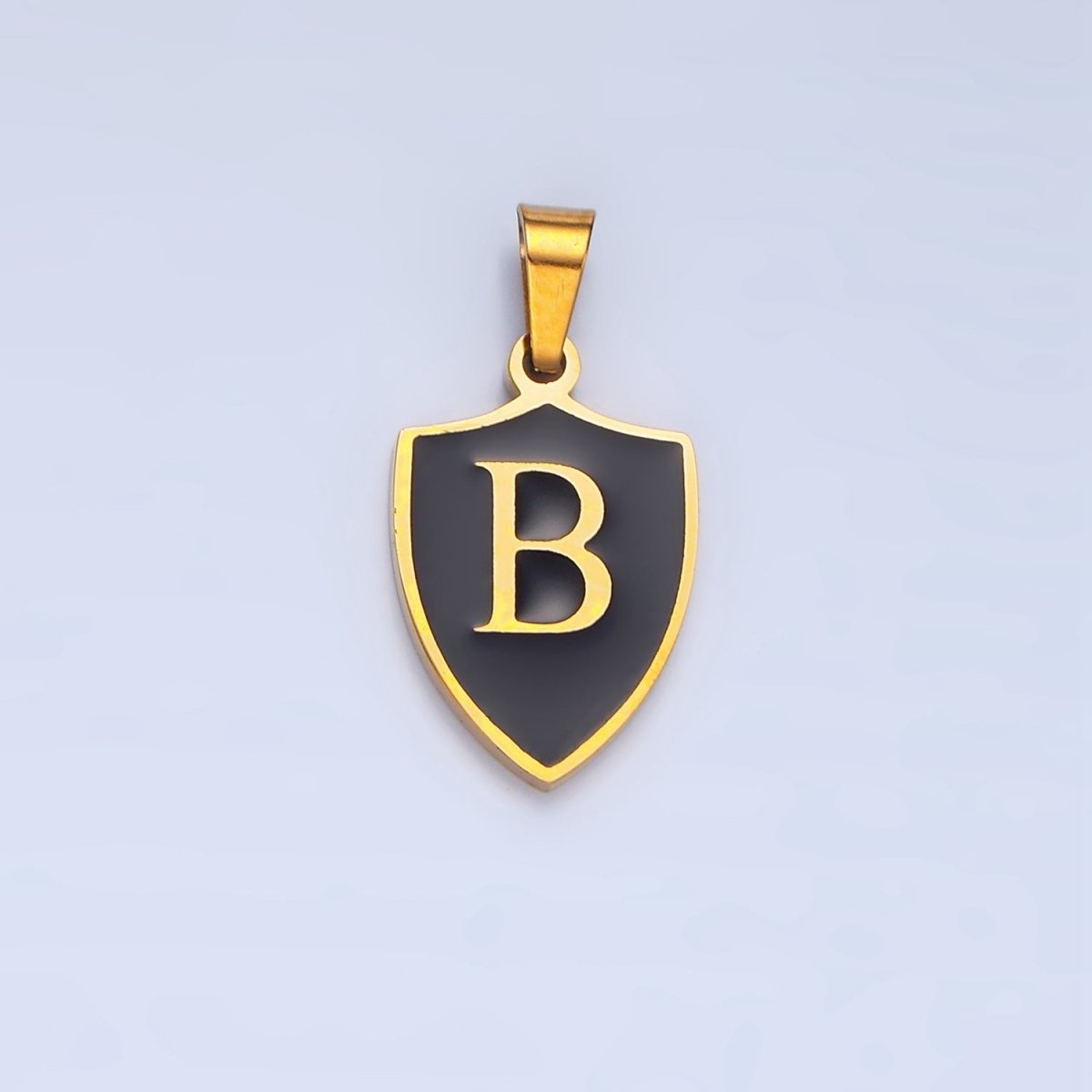 Stainless Steel Letter Initial Black Enamel Shield Charm | A1617 - A1629 - DLUXCA