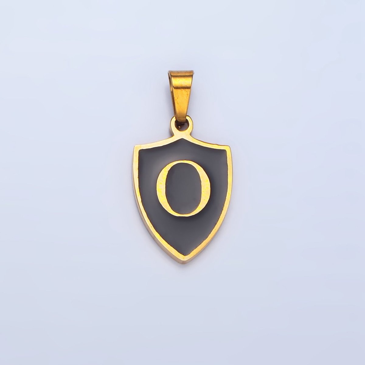 Stainless Steel Letter Initial Black Enamel Shield Charm | A1617 - A1629 - DLUXCA