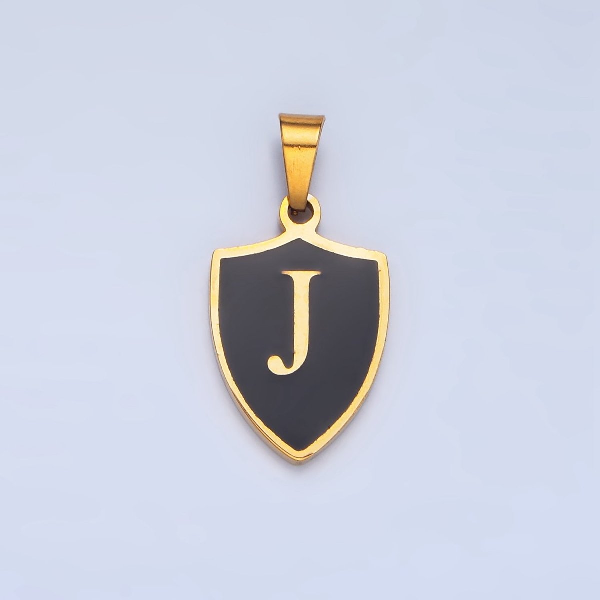 Stainless Steel Letter Initial Black Enamel Shield Charm | A1617 - A1629 - DLUXCA