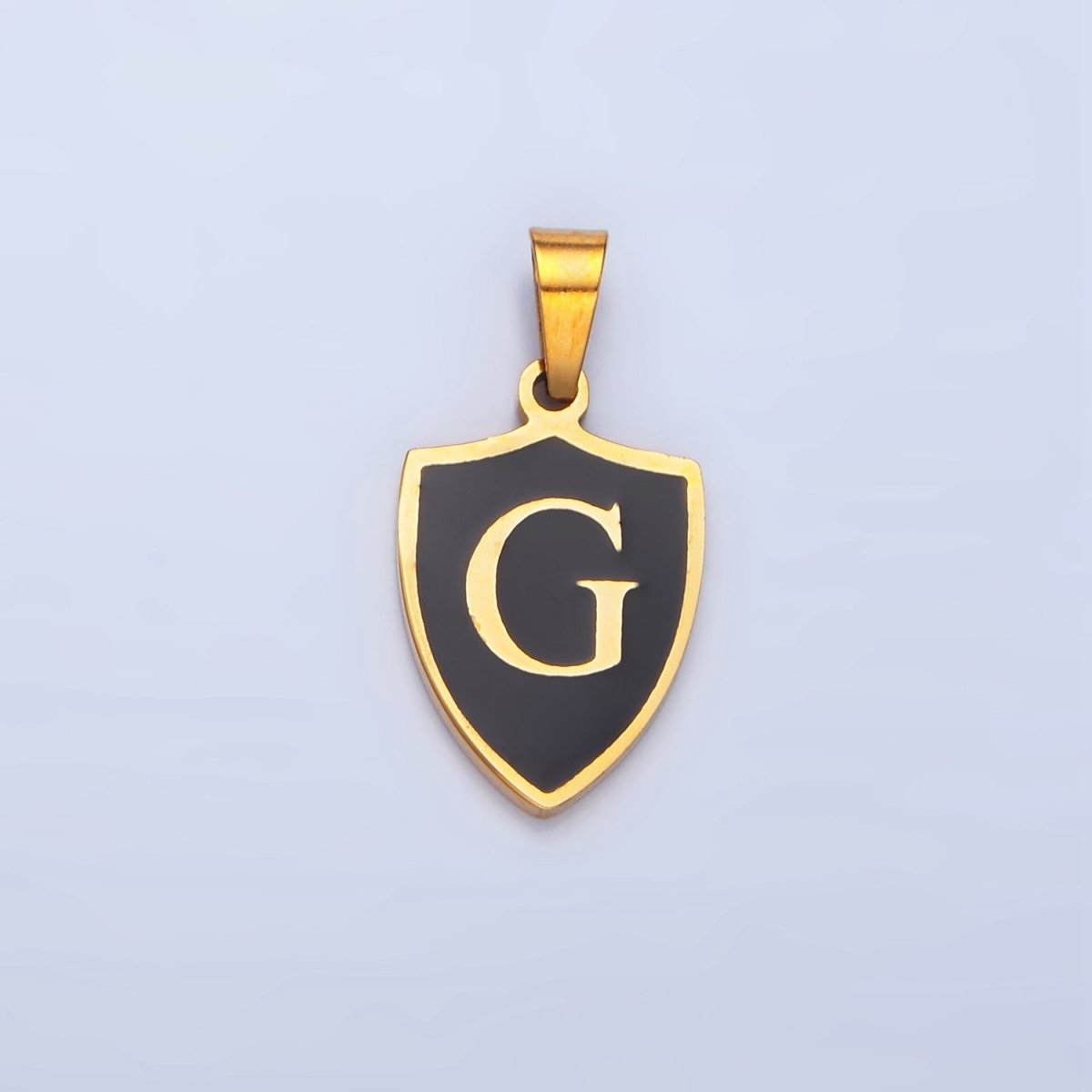 Stainless Steel Letter Initial Black Enamel Shield Charm | A1617 - A1629 - DLUXCA
