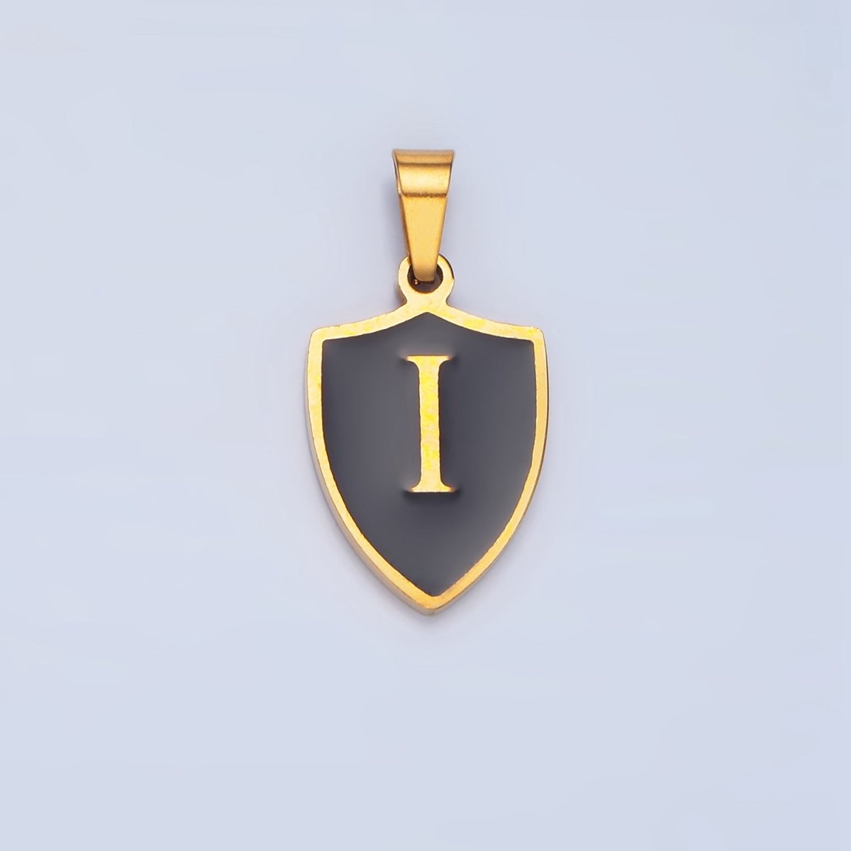 Stainless Steel Letter Initial Black Enamel Shield Charm | A1617 - A1629 - DLUXCA