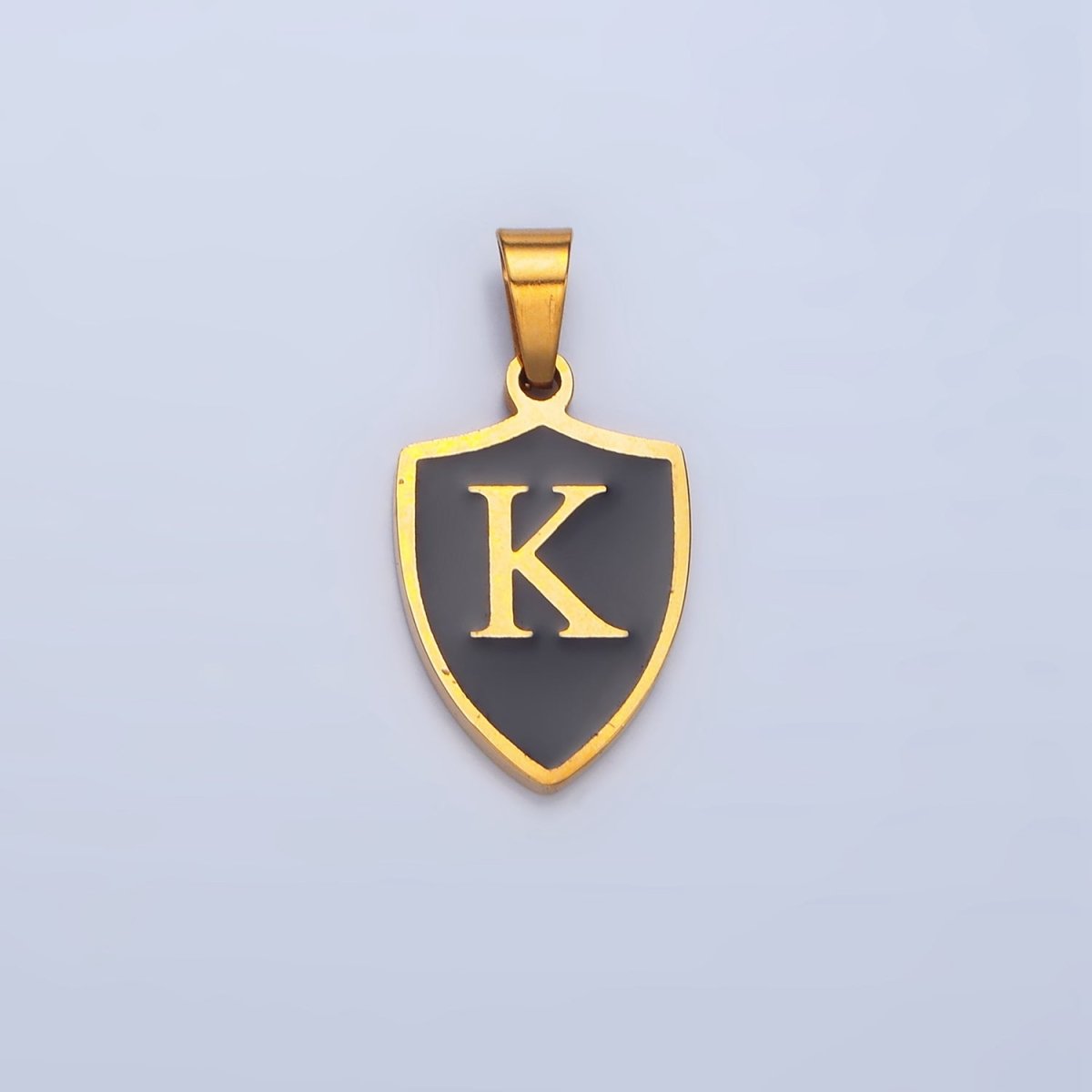 Stainless Steel Letter Initial Black Enamel Shield Charm | A1617 - A1629 - DLUXCA