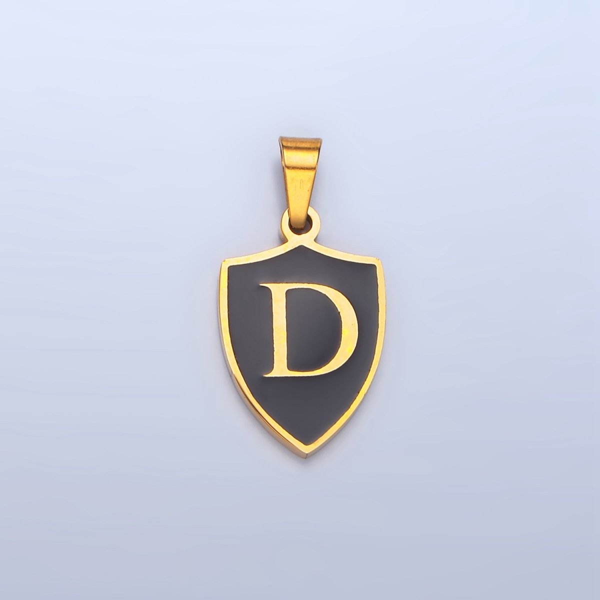 Stainless Steel Letter Initial Black Enamel Shield Charm | A1617 - A1629 - DLUXCA