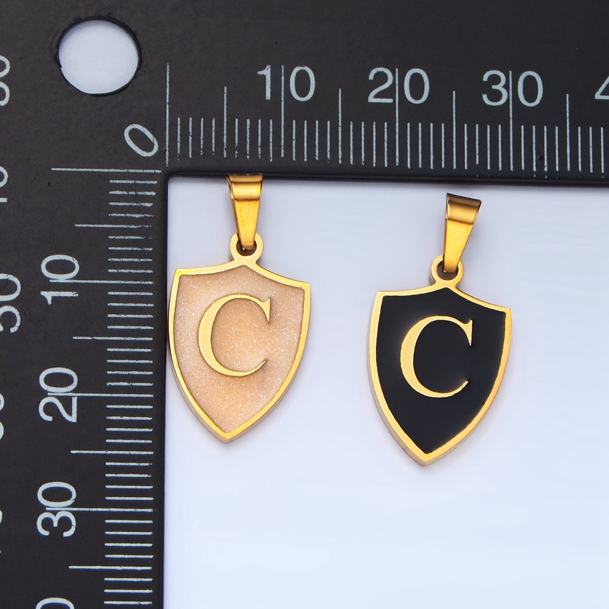 Stainless Steel Letter Initial Black Enamel Shield Charm | A1617 - A1629 - DLUXCA