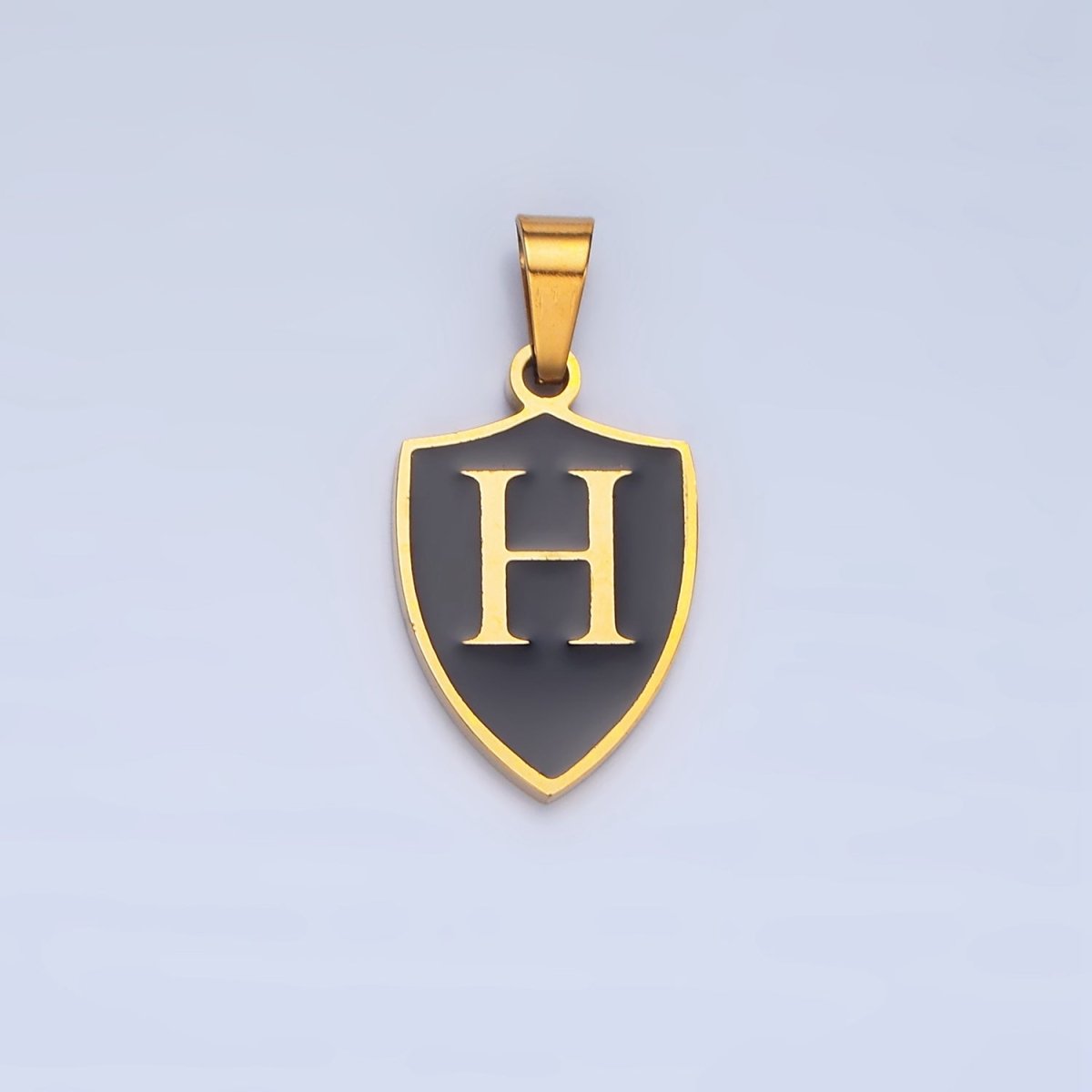 Stainless Steel Letter Initial Black Enamel Shield Charm | A1617 - A1629 - DLUXCA