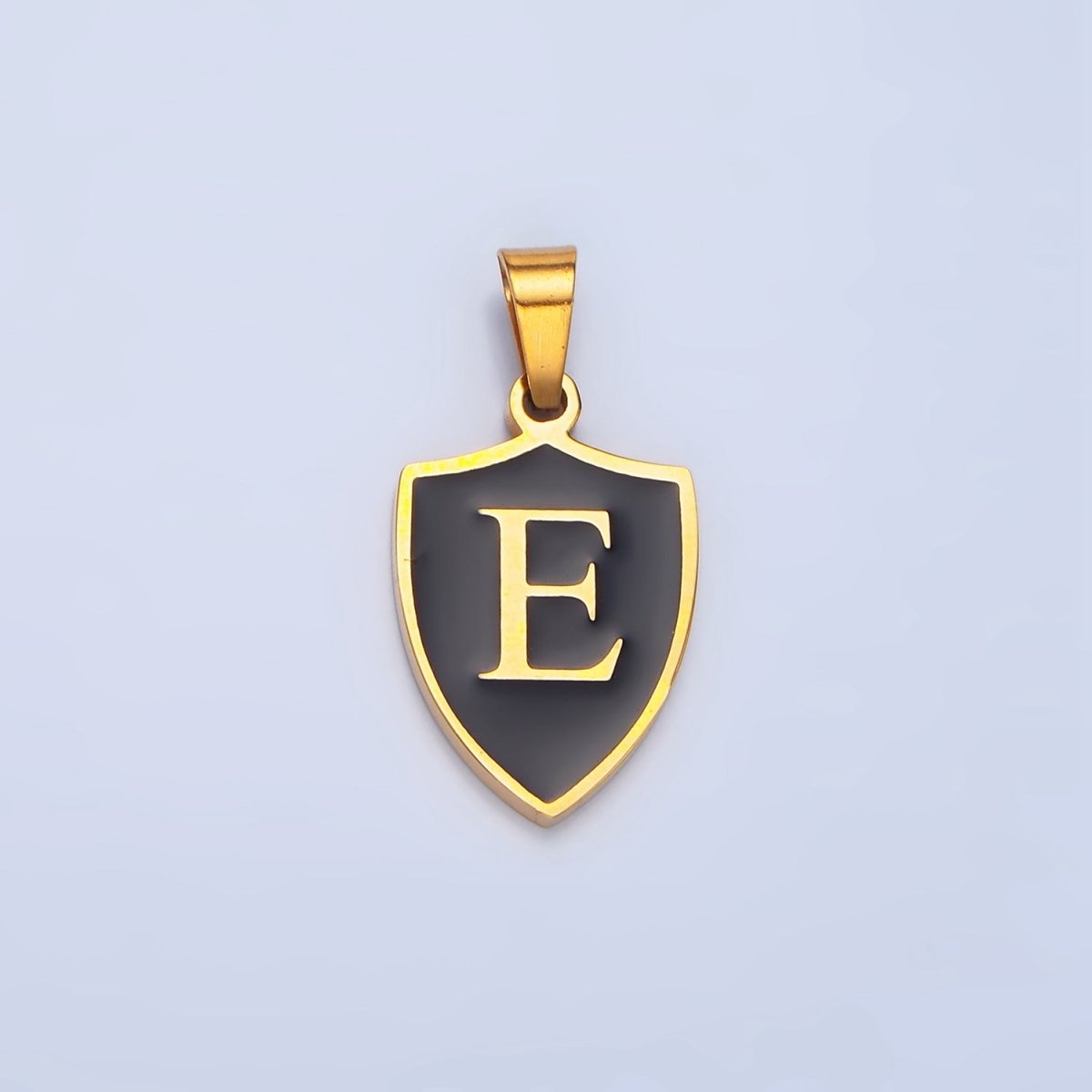 Stainless Steel Letter Initial Black Enamel Shield Charm | A1617 - A1629 - DLUXCA