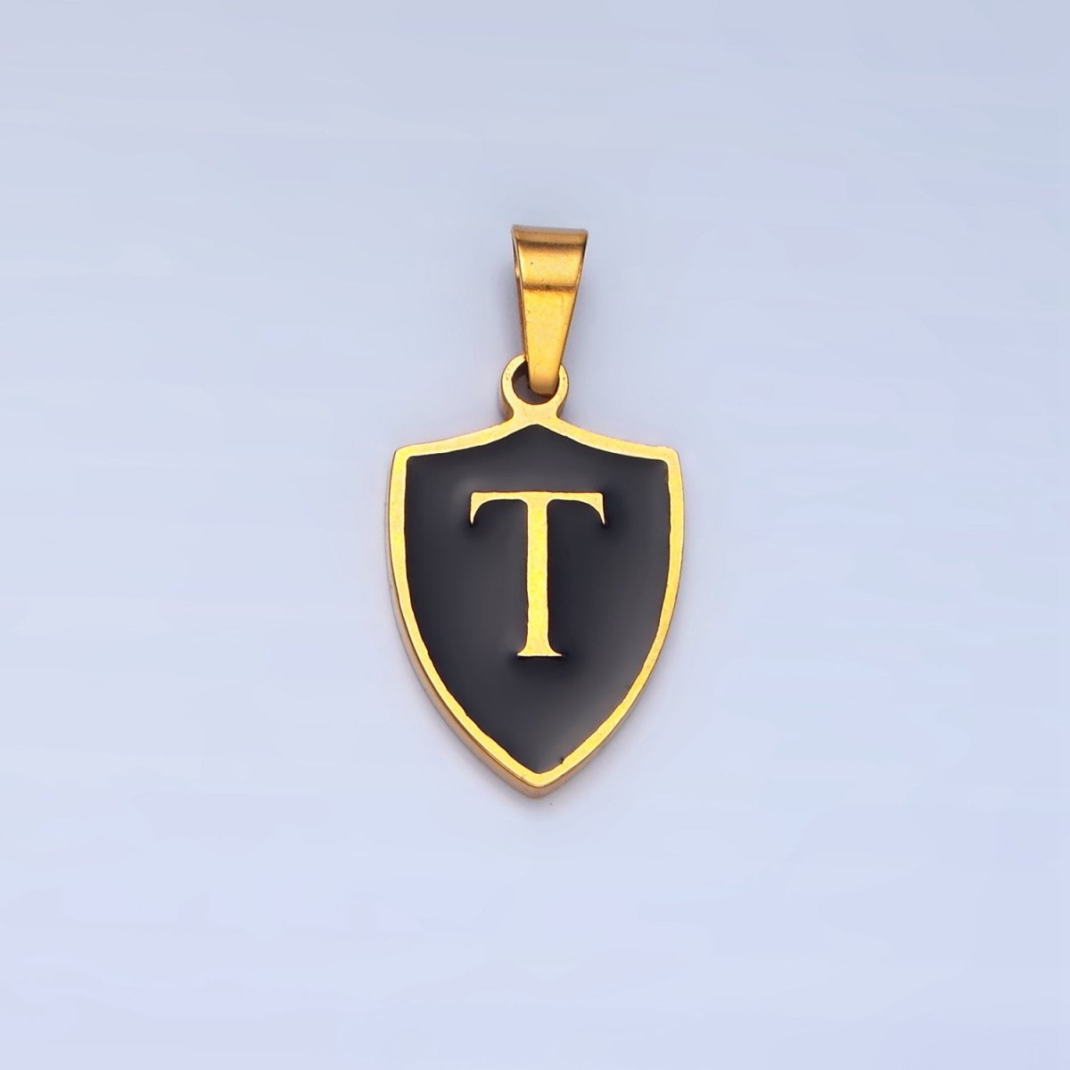 Stainless Steel Letter Initial Black Enamel Shield Charm | A1617 - A1629 - DLUXCA