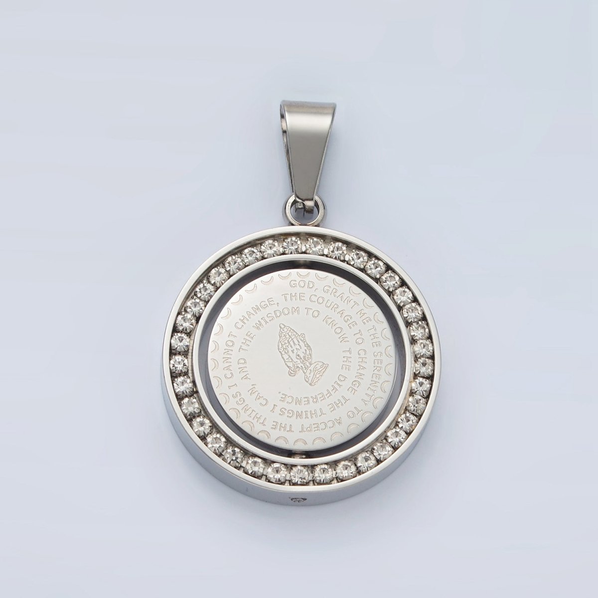 Stainless Steel "Lord's Prayer" Script Swivel Double Sided CZ Bezel Pendant in Gold & Silver | P1463 - DLUXCA