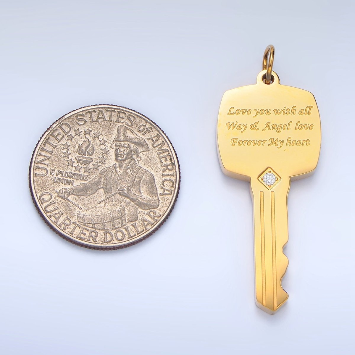 Stainless Steel Love Engraved CZ Key Lock Charm | P1021 - DLUXCA