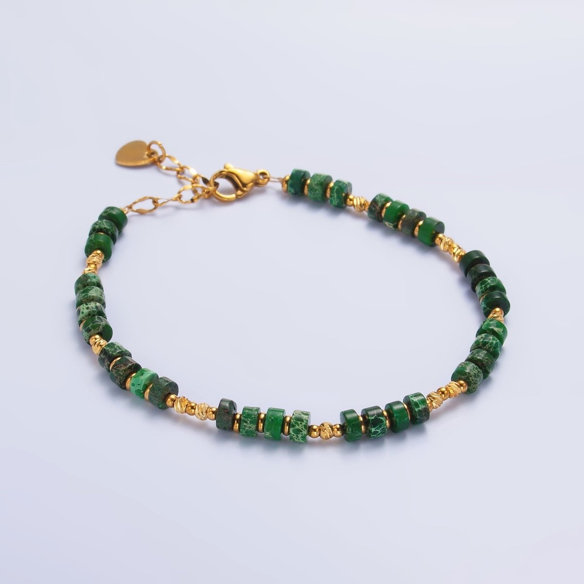 Stainless Steel Malachite Natural Gemstone Bead 7 Inch Bracelet | WA - 3113 - DLUXCA