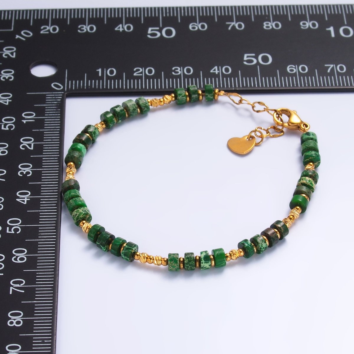 Stainless Steel Malachite Natural Gemstone Bead 7 Inch Bracelet | WA - 3113 - DLUXCA