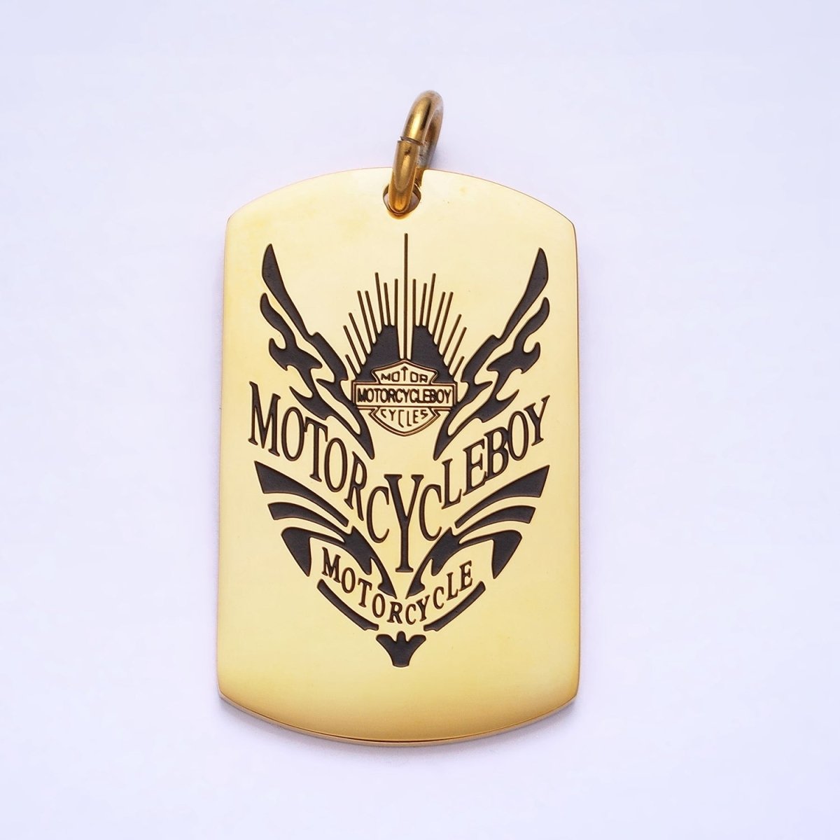 Stainless Steel Masculine "MOTORCYCLEBOY" Black Engraved Tag Charm in Gold & Silver | P - 929 P - 930 - DLUXCA