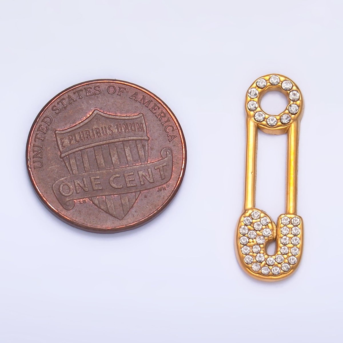 Stainless Steel Micro Paved CZ Safety Pin Charm | P1387 - DLUXCA