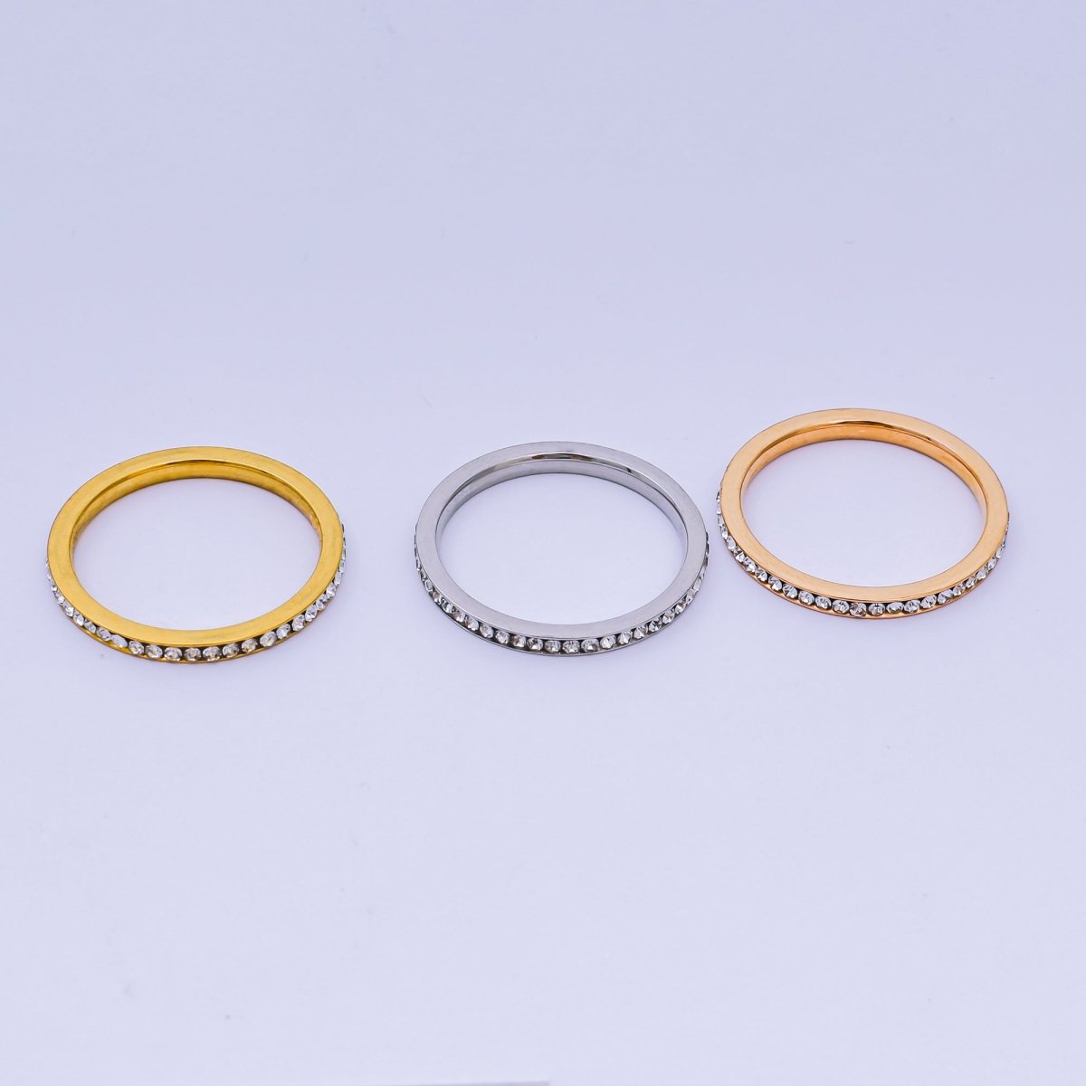 Stainless Steel Micro Paved CZ Sets Mix Metal Trinity Ring | O1458 - O1460 - DLUXCA
