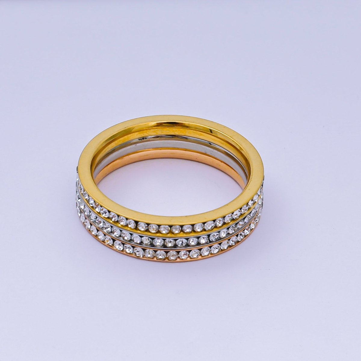 Stainless Steel Micro Paved CZ Sets Mix Metal Trinity Ring | O1458 - O1460 - DLUXCA