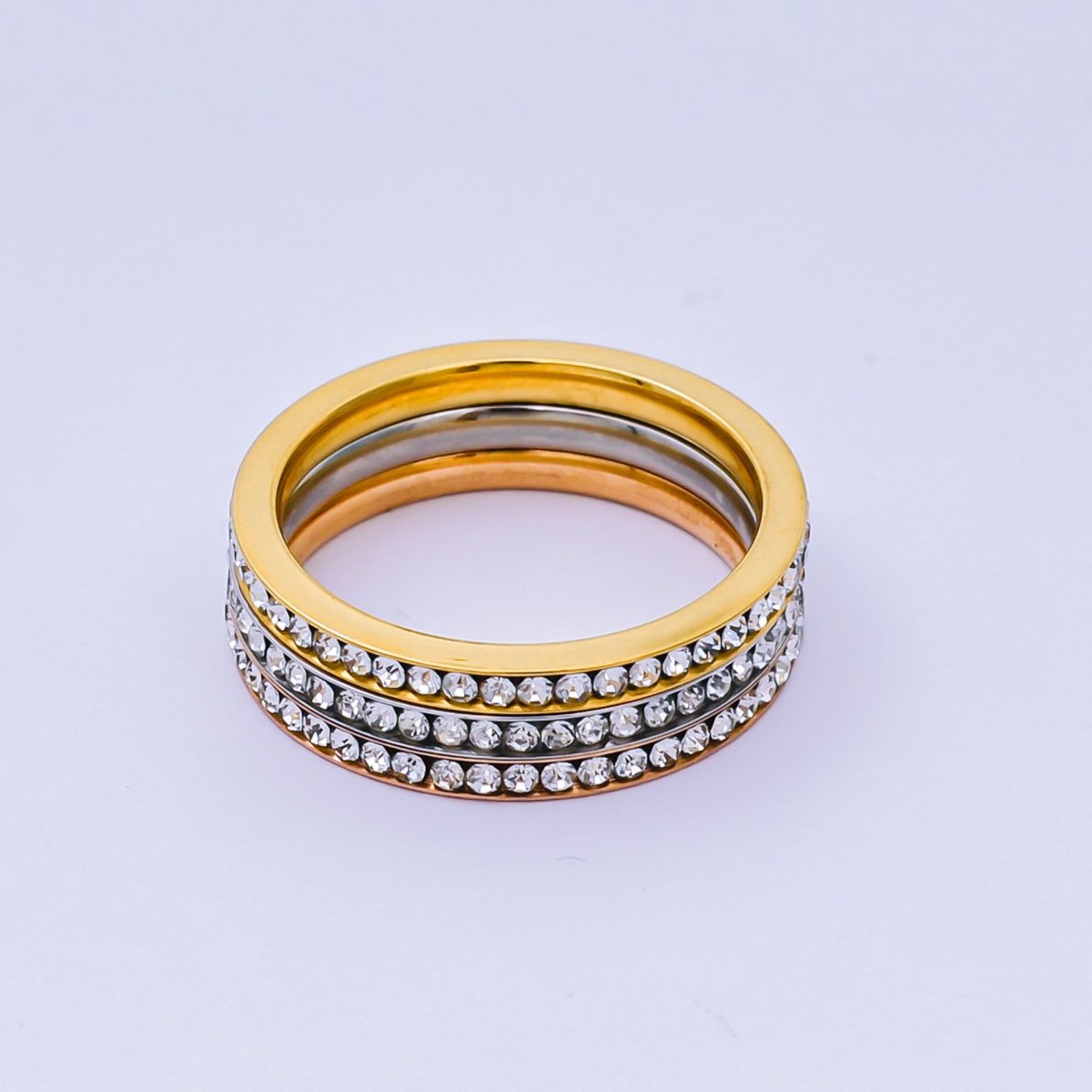 Stainless Steel Micro Paved CZ Sets Mix Metal Trinity Ring | O1458 - O1460 - DLUXCA