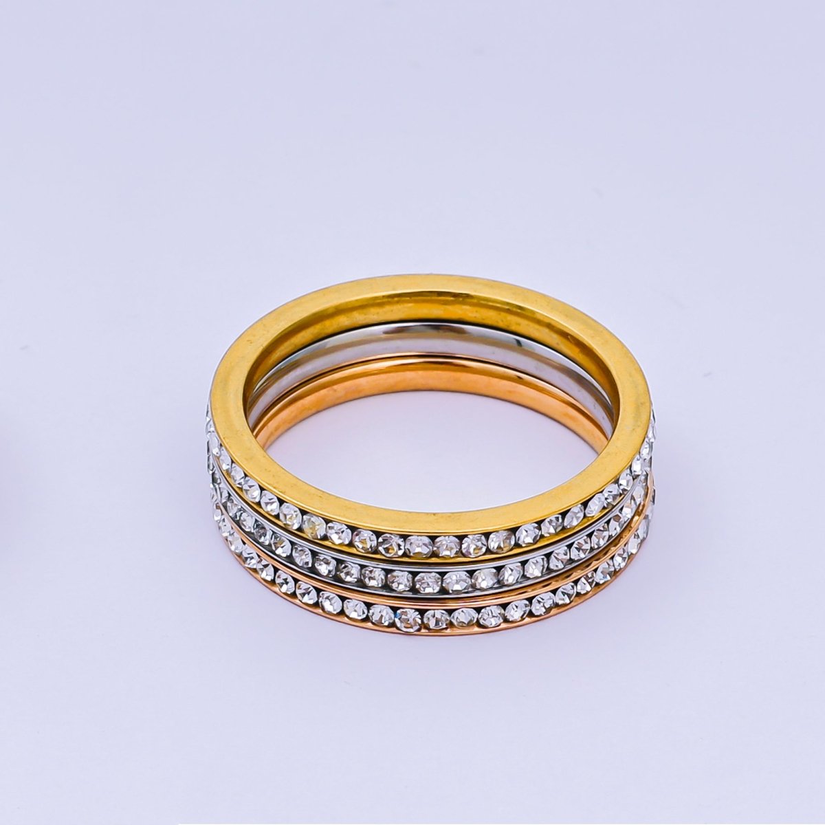 Stainless Steel Micro Paved CZ Sets Mix Metal Trinity Ring | O1458 - O1460 - DLUXCA